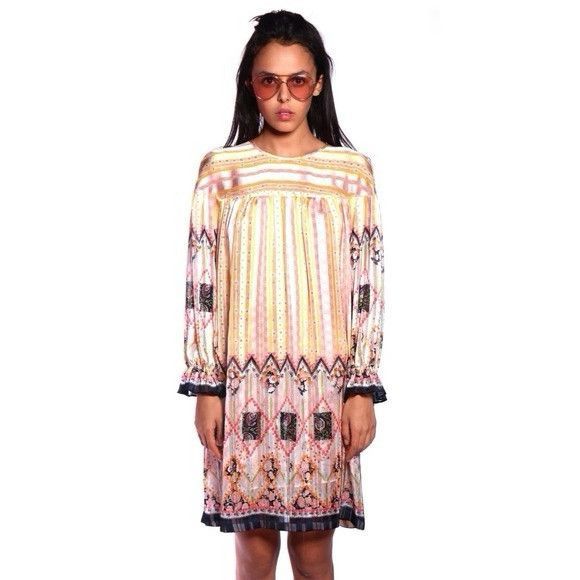New Anna Sui Botanical Patchwork Tunic Dress Size Small